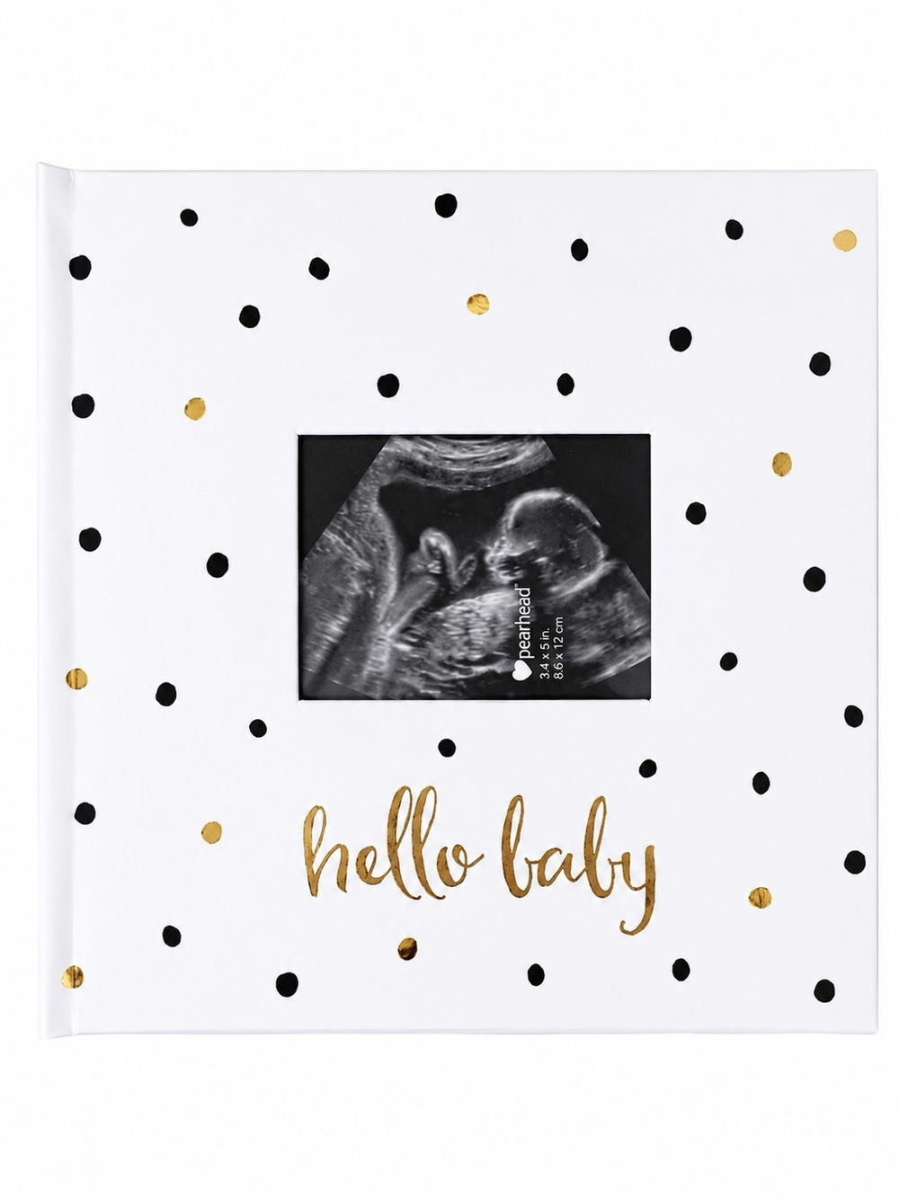 Pearhead Hello Baby Album - Black & Gold Polka Dot - NEW/Sealed
